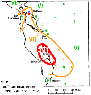 Loma Prieta isoseismal map